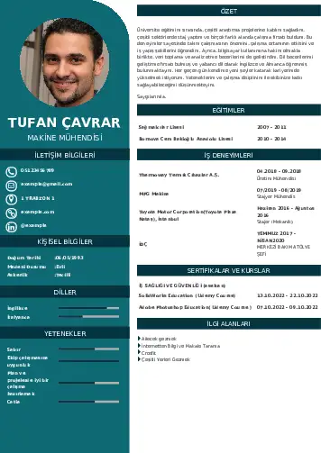 Makine Mühendisi Cv Örnekleri cv indir